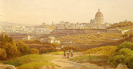 Salomon Corrodi (1810 - 1892), Roma da Monte Mario, 1876, acquerello su carta, particolare