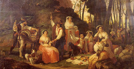Vincenzo Morani (Polistena 1809 - Roma 1870), Pranzo in campagna, 1858, olio su tela, particolare