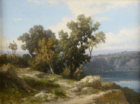 Charles-François Knébel, Paesaggio con alberi in primo piano, 1870, olia su tavola, inv.  MR 44428