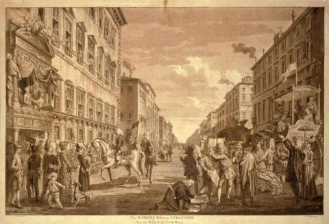 David Allan, The Romans Polite to Strangers / Palazzo Ruspoli al Corso Rome, 1780