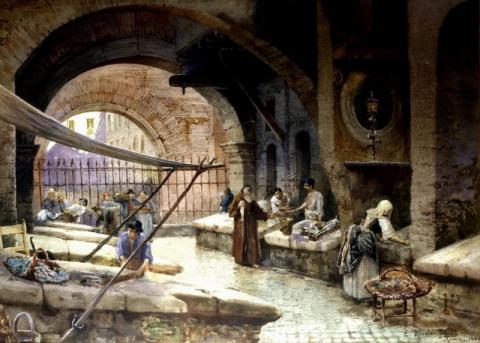 I venditori del pesce al portico di Ottavia 1880 (Ettore Roesler Franz)