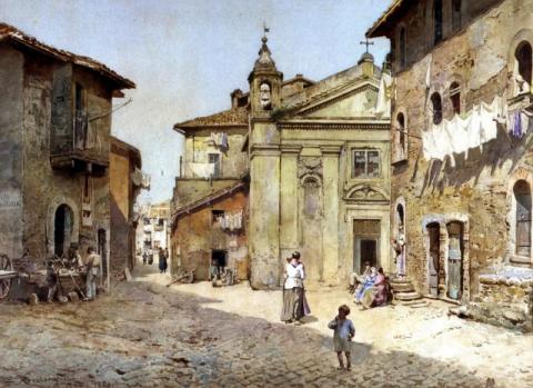 Via e Chiesa di S. Bonosa, dietro la Fortezza degli Anguillara. 1888 (Ettore Roesler Franz)